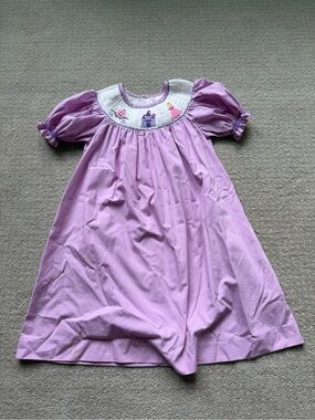 Lilac Smocked Puff-Sleeve Kids Dress